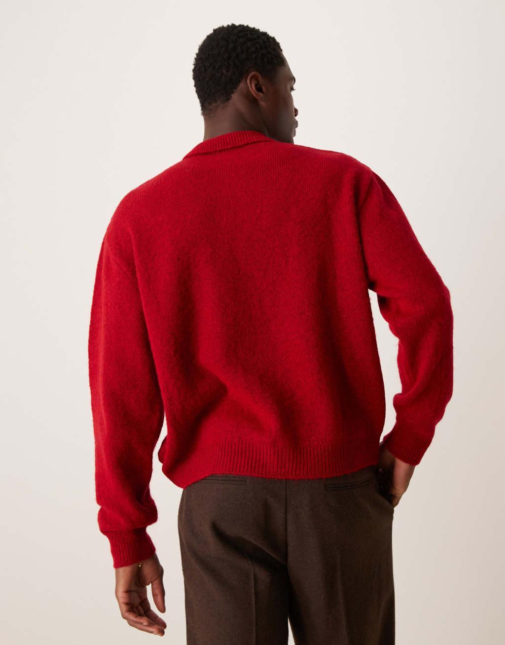 ASOS DESIGN oversized boxy fit brushed texture knit sweater in red Product Image