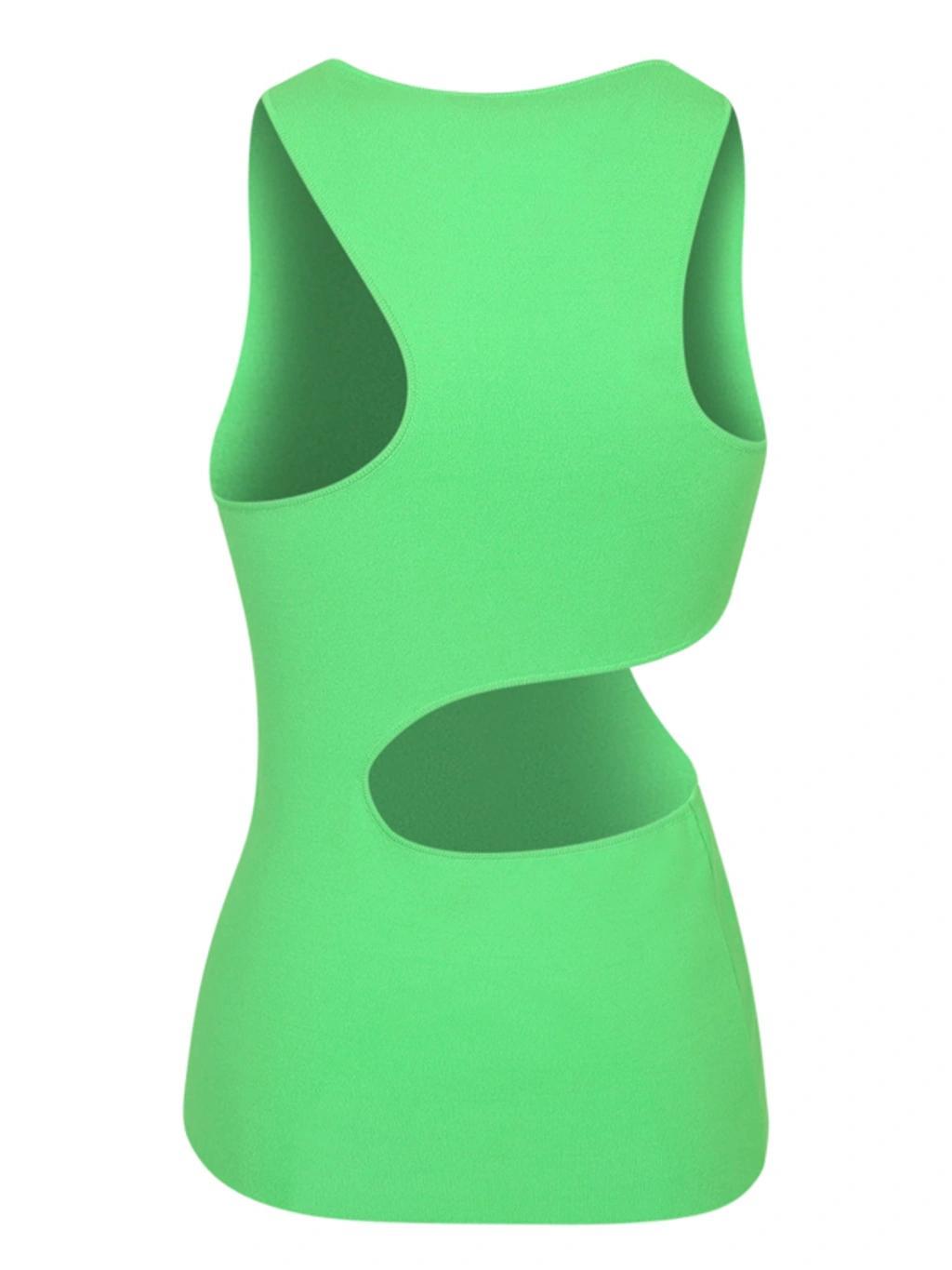 Green Viscose Cut-out Tank Top In Green Fluo Product Image