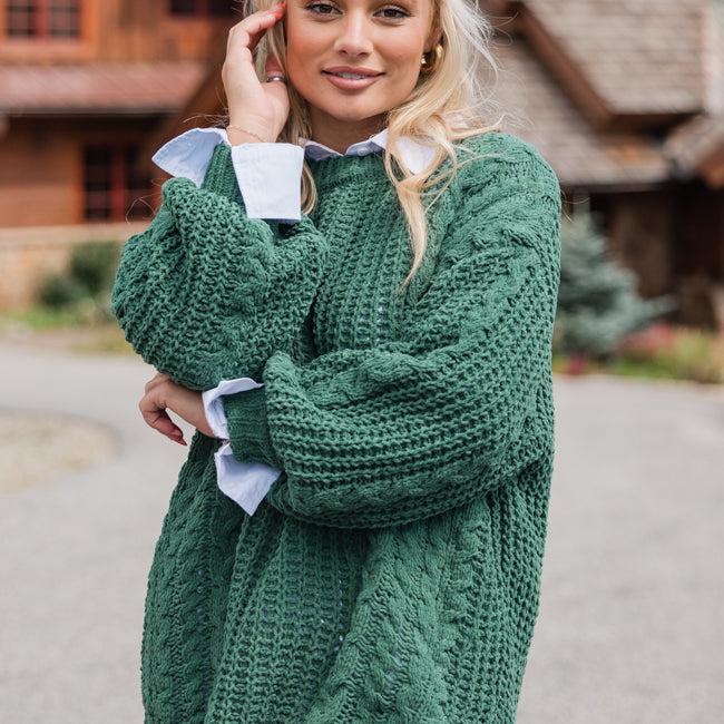 Wide Open Spaces Olive Chenille Cable Knit Oversized Sweater Product Image