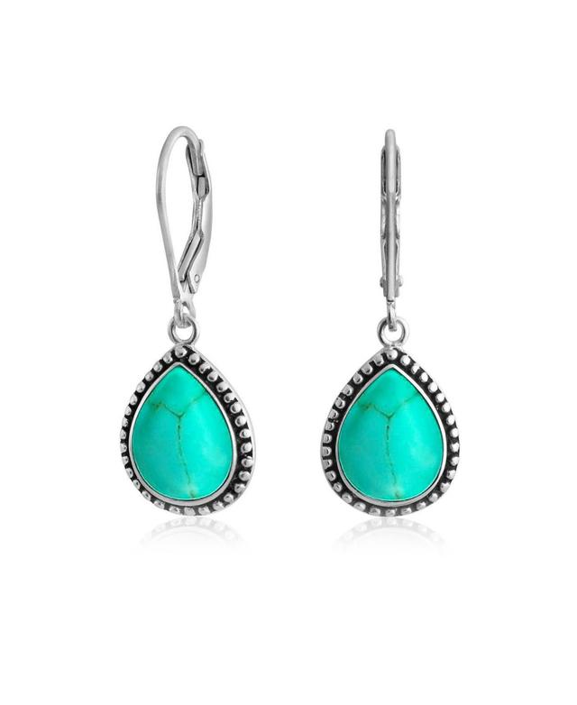 Bling Jewelry Western Style Blue Stabilized Turquoise Semi Precious Pear Shaped Teardrop Lever Back Dangle Drop Earrings For Women Teen Oxidized Sterl Product Image