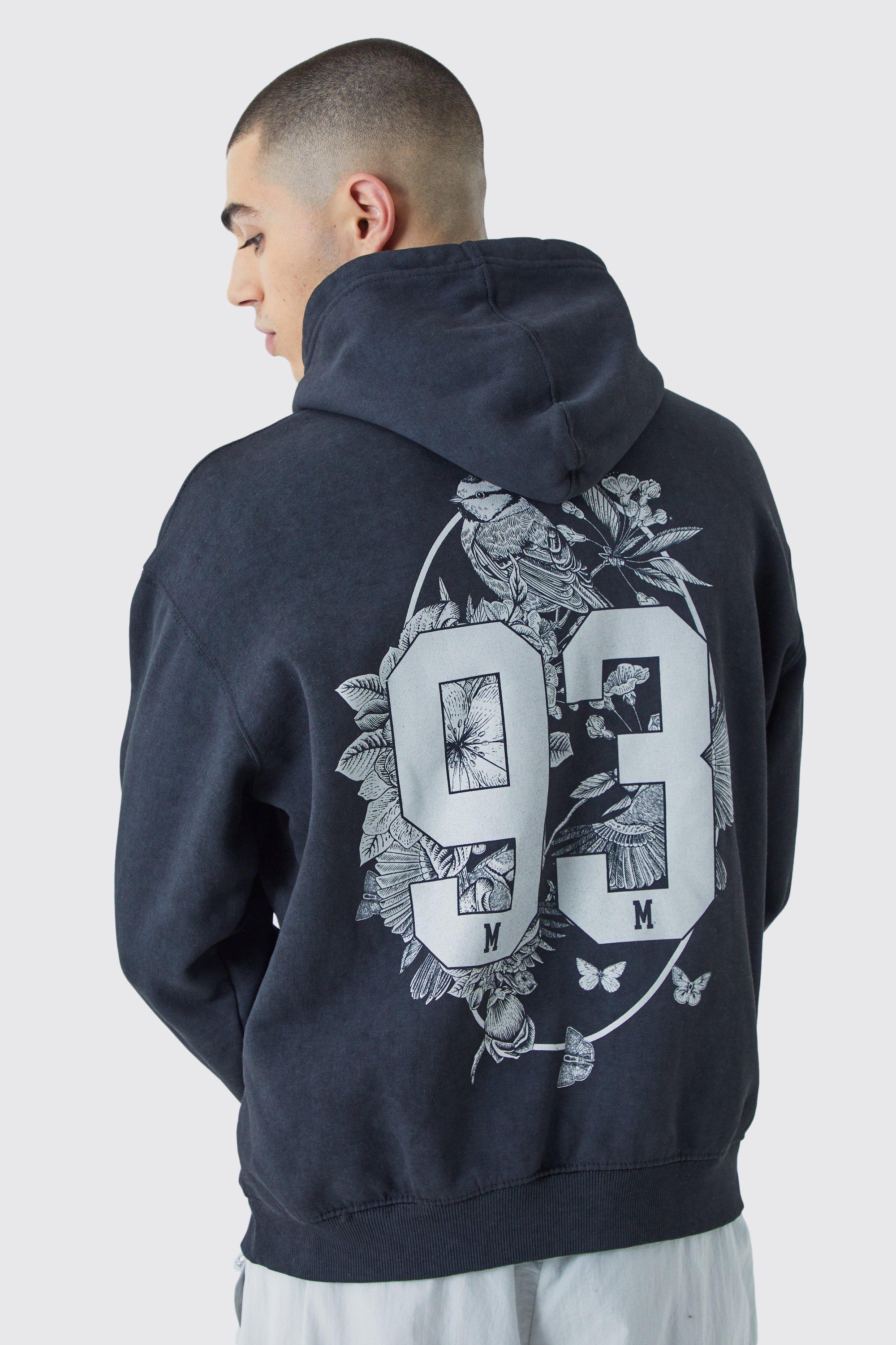 Oversized 93 Acid Wash Graphic Hoodie | boohooMAN USA Product Image