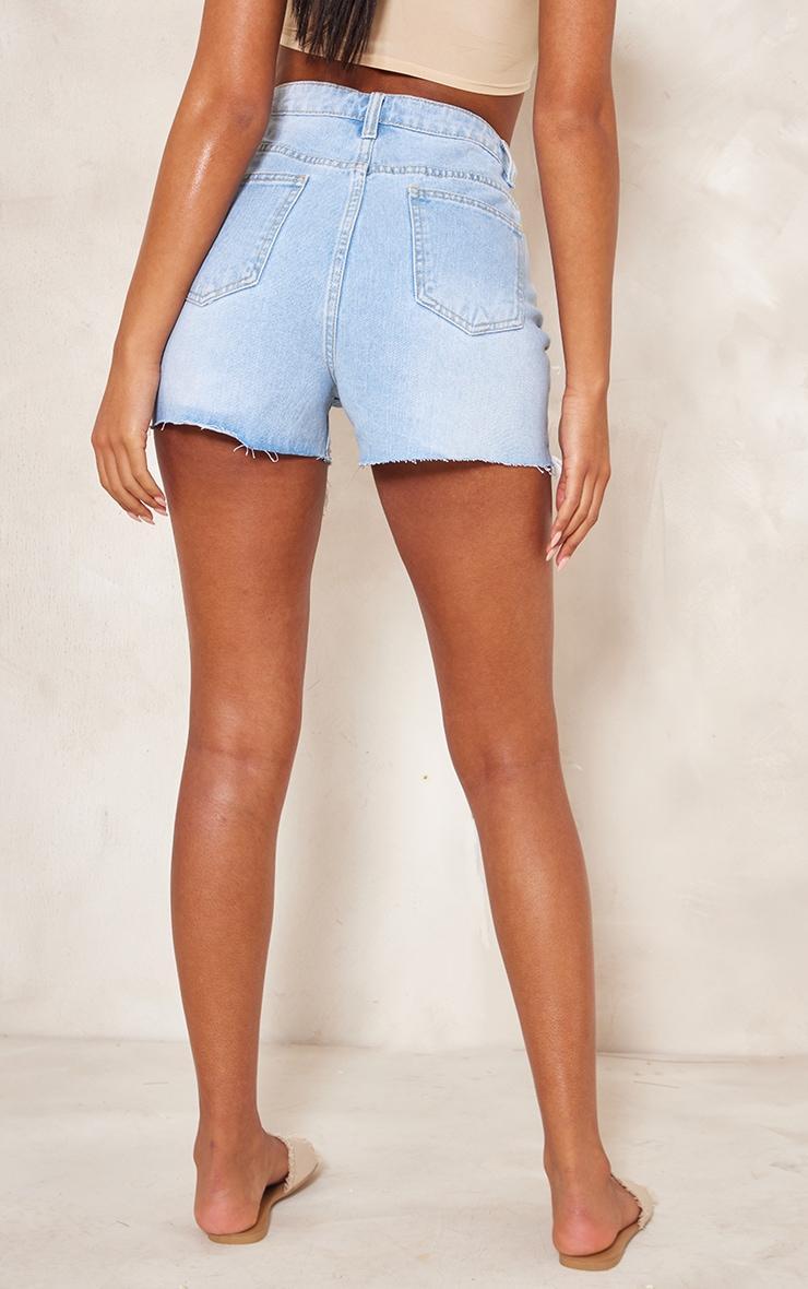 Tall Light Blue Wash Distressed Denim Shorts Product Image