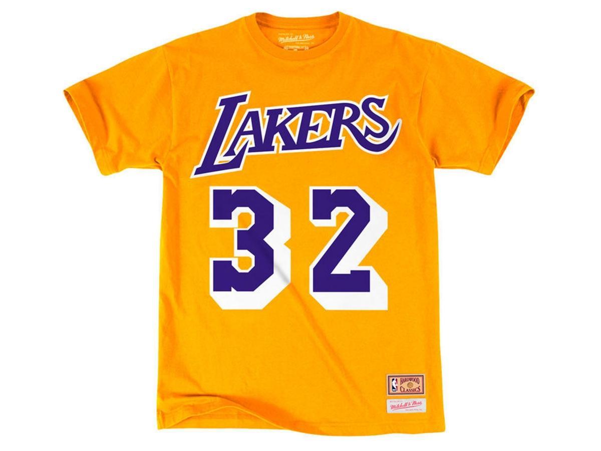 Mitchell & Ness Los Angeles Lakers Mens Magic Johnson Hardwood Print Player T-Shirt Product Image