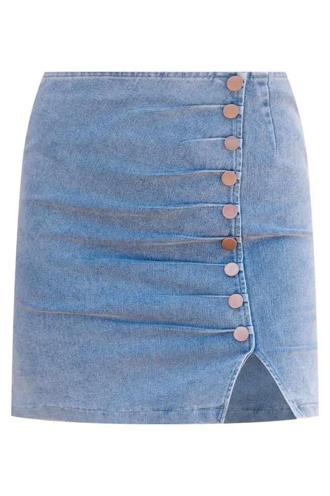 Feels So Right Medium Wash Side Button Denim Mini Skirt Product Image