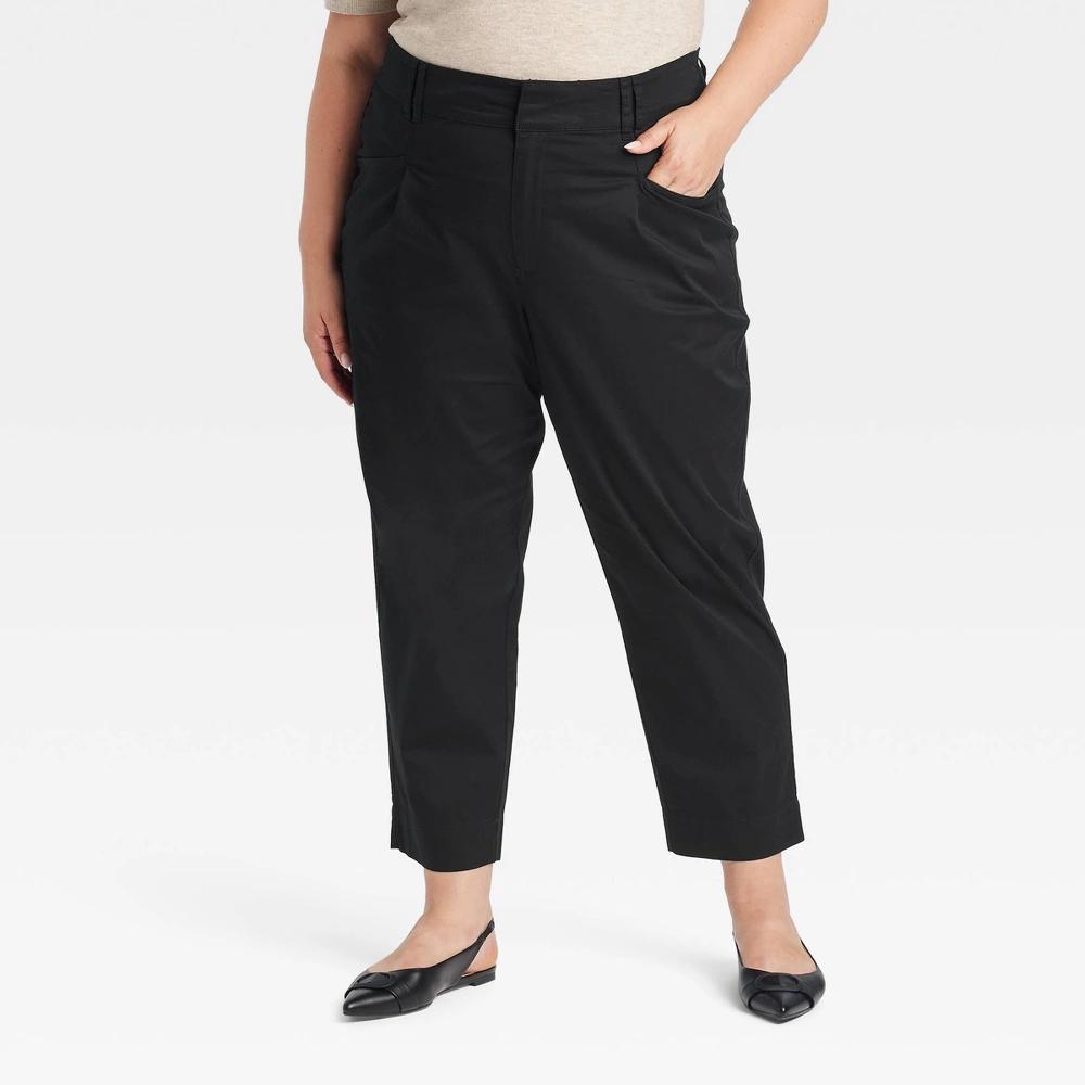 Womens High-Rise Pleat Front Ankle Chino Pants - A New Day Black 22 Product Image