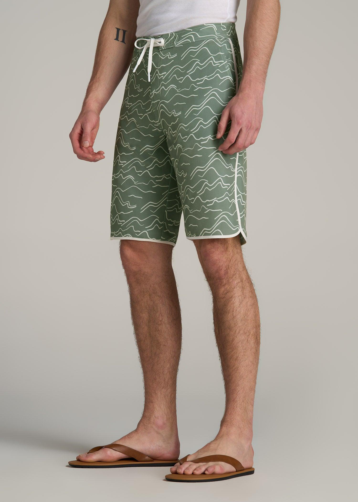 Hi-Tide Scallop Board Shorts for Tall Men in Green Current Male Product Image