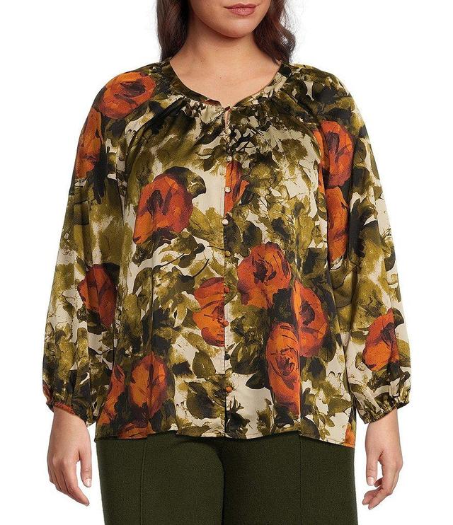 Skies Are Blue Plus Size Long Sleeve Abstract/Floral Printed Blouse Product Image