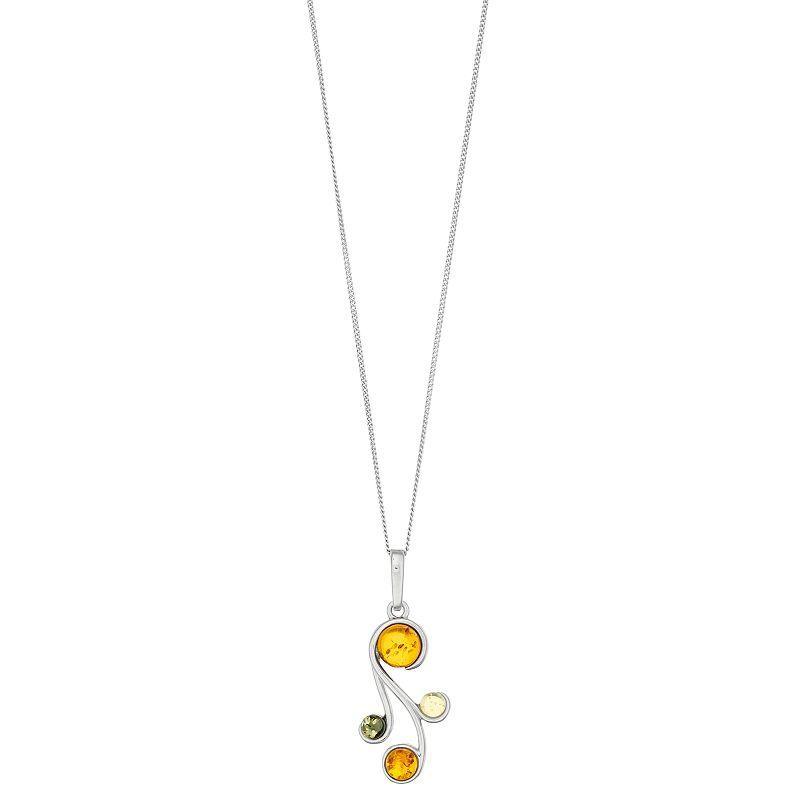 Sterling Silver Multi Colored Amber Pendant, Womens Product Image