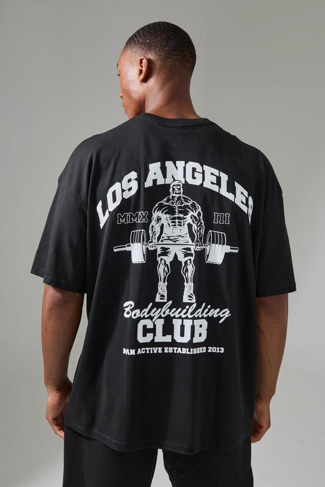 Man Active LA Bodybuilding Club Oversized T-shirt | boohooMAN USA Product Image