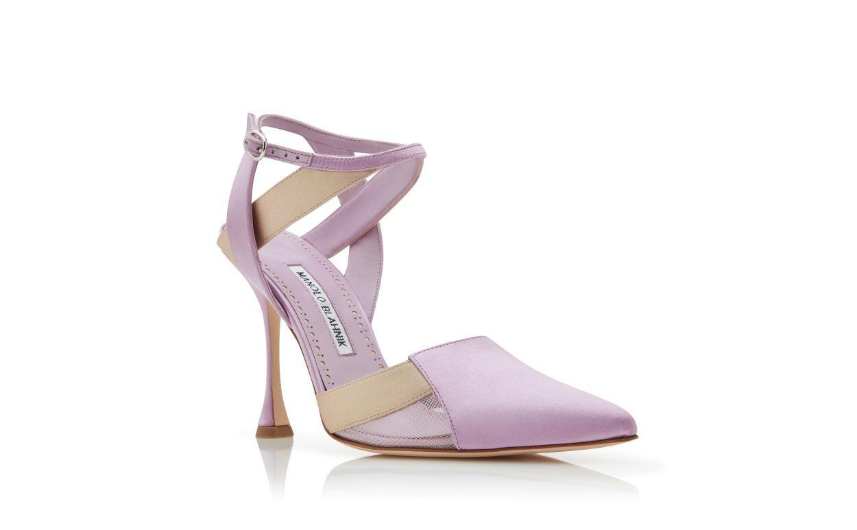 TAMER Purple and Beige Satin Crossover Ankle Strap Pumps Product Image