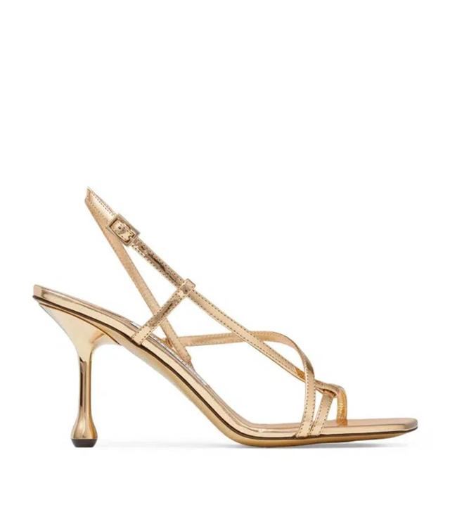 JIMMY CHOO Etana Metallic Strappy Slingback Sandals In Grey Product Image