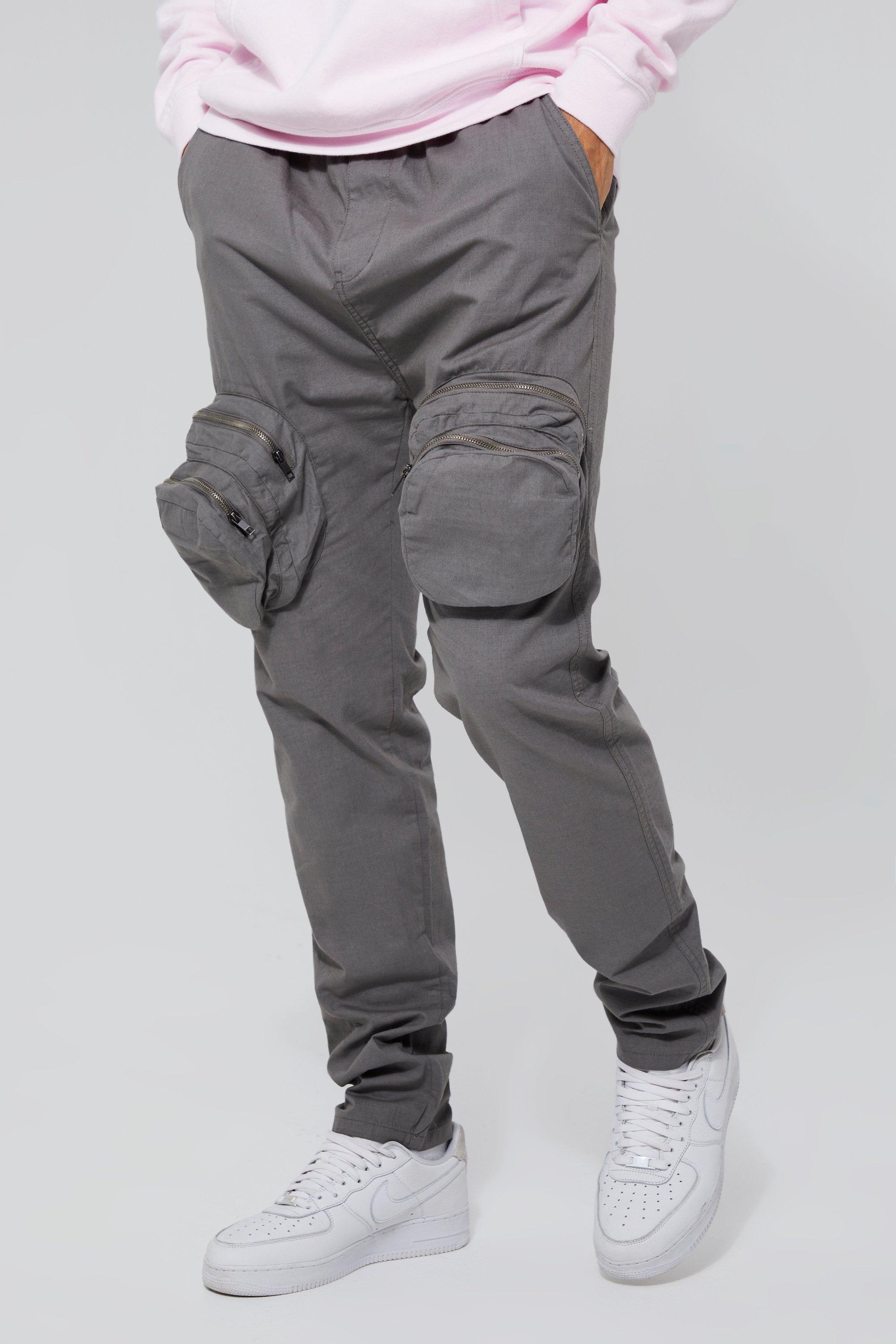 Tall Slim Fit Smart 3d Zip Cargo Pants | boohooMAN USA Product Image