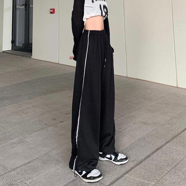 High-Rise Drawstring Striped Wide-Leg Sweatpants Product Image