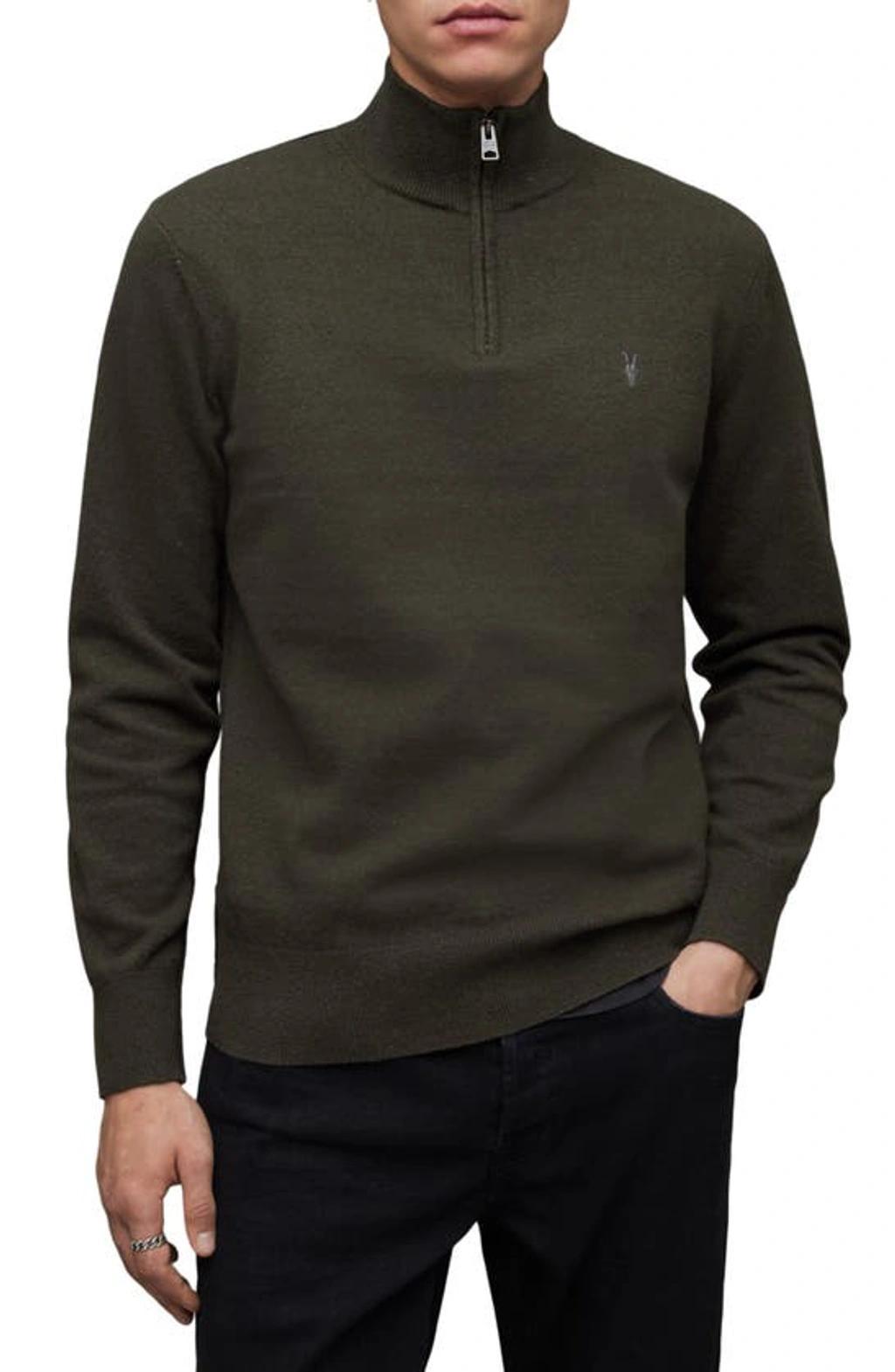 ALLSAINTS Kilburn Half Zip Wool Blend Pullover In Dark Ivy Green Product Image