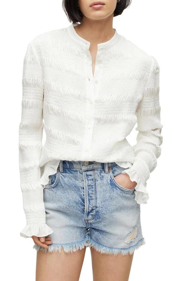 Meg Shirred Blouse In White Product Image