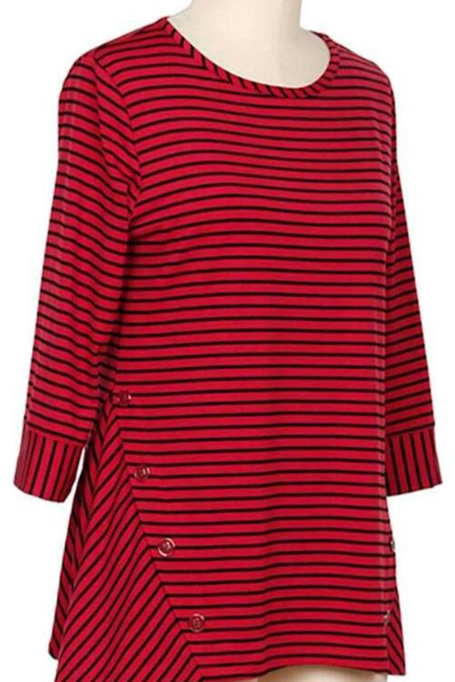 3/4 sleeve stripe top accent side buttons Product Image