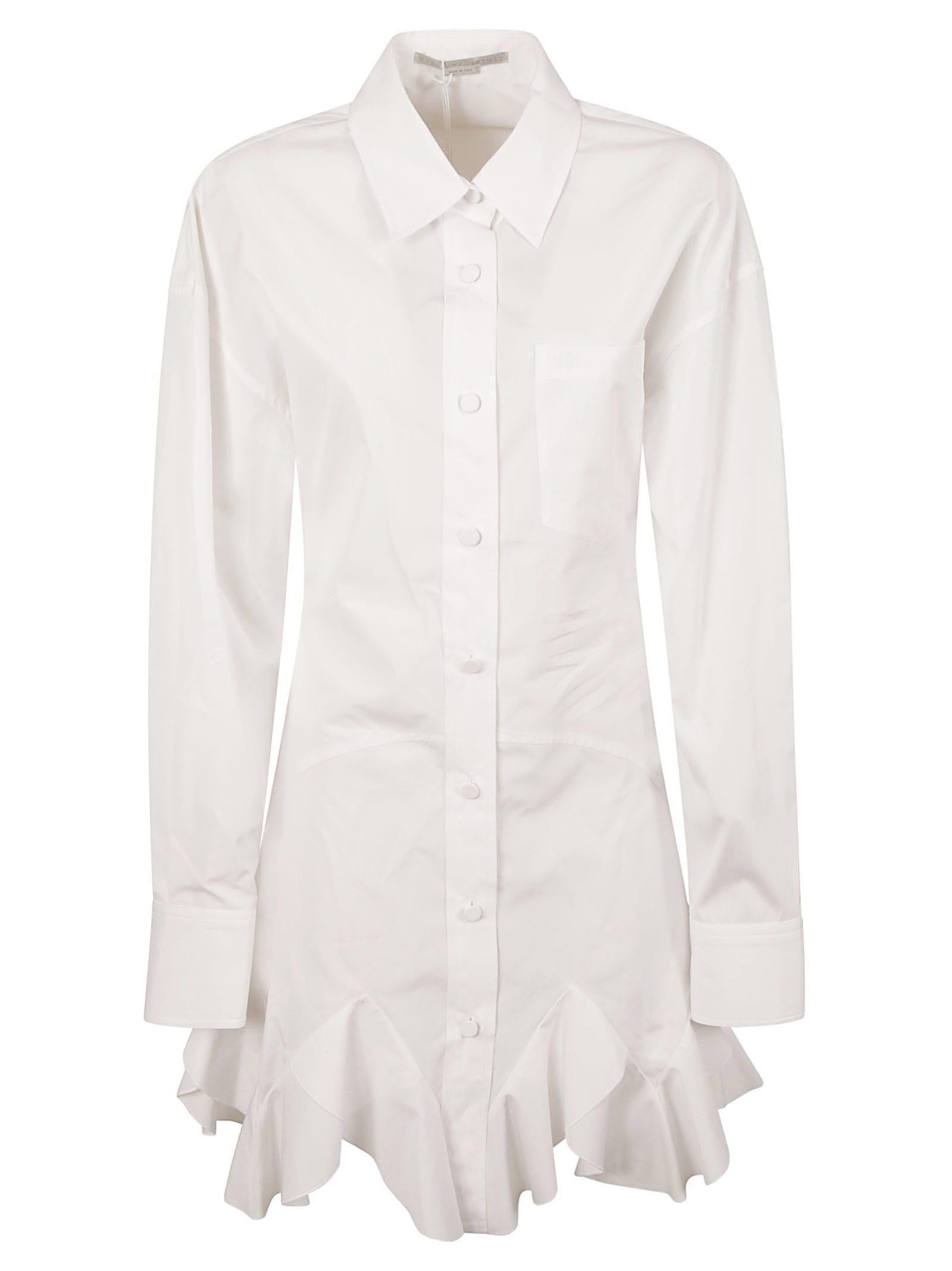 Ruffled Mini Shirt Dress In White Product Image