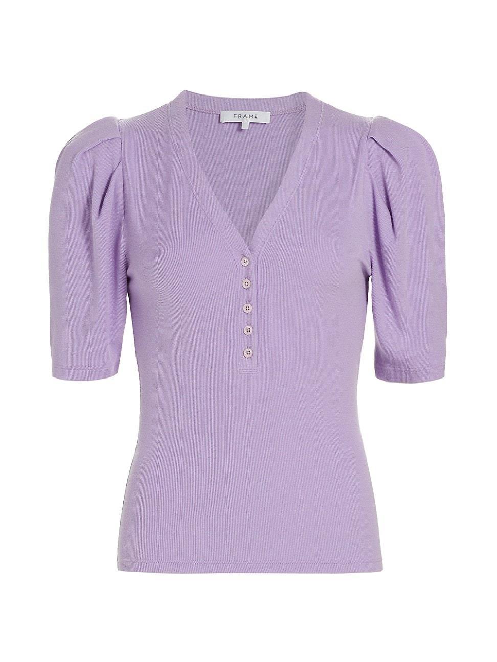 Womens Puff-Sleeve Henley Top Product Image