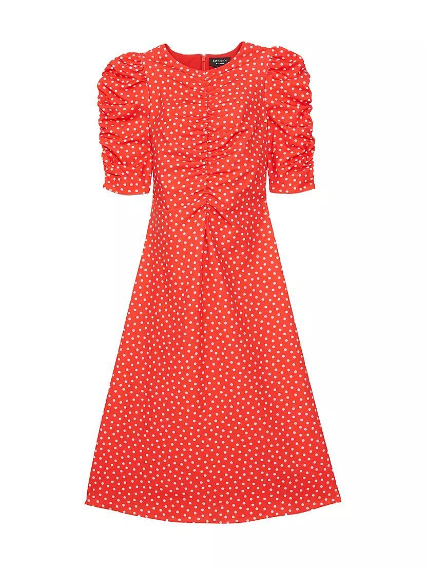 Ruched Dot Stretch Crepe Midi-Dress product image