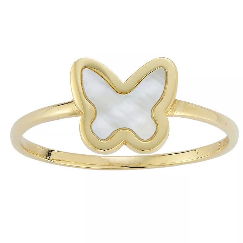 LUMINOR GOLD 14k Gold Mother of Pearl Butterfly Ring, Womens M Of White Product Image