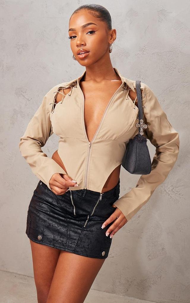 Stone Lace Up Side And Front Pointed Hem Shirt Product Image