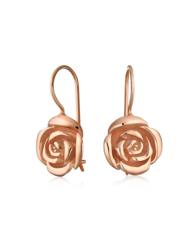 Bling Jewelry Flower Rose Drop Earrings For Women Mother French Wire Rose Gold Plated Sterling Silver Product Image