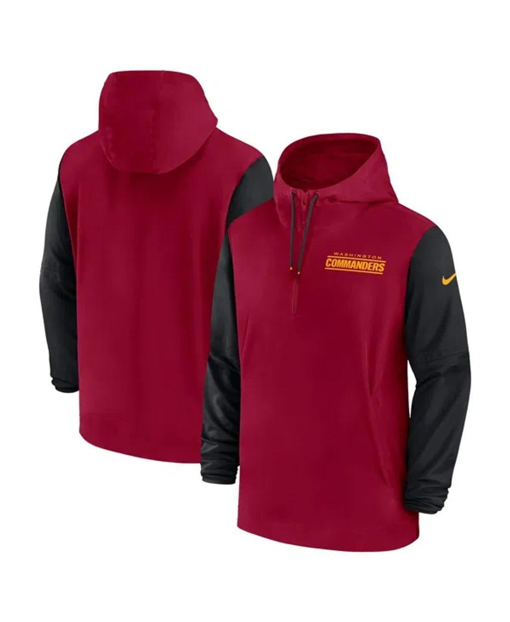 Nike Mens Burgundy Washington Commanders 2024/25 Sideline Pre-Game Player 1/2-Zip Hoodie Jacket - Burgundy, Black Product Image