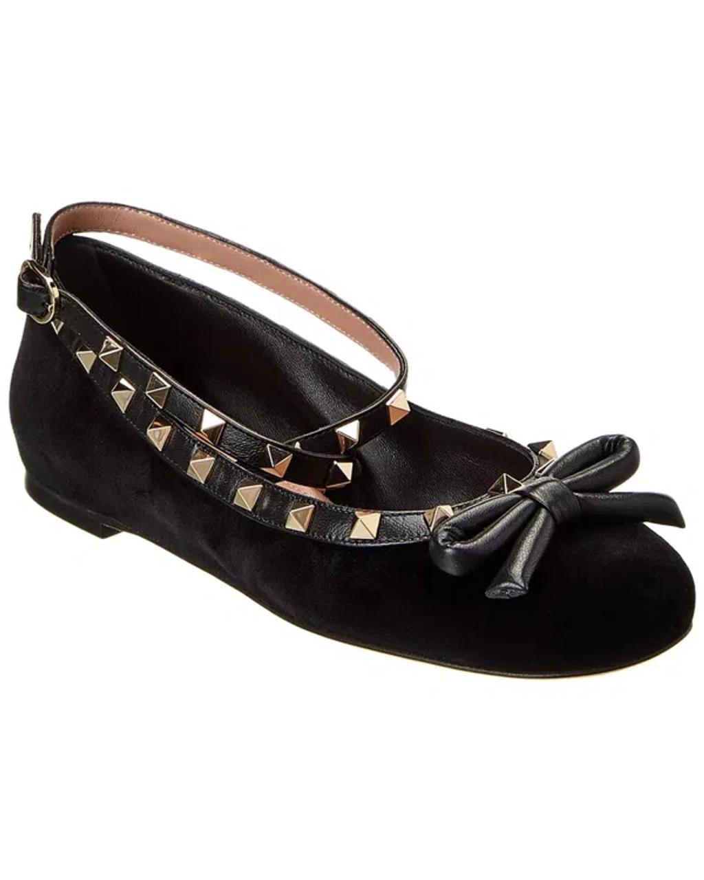 VALENTINO GARAVANI Valentino Rockstud Velvet Ballerina Flat In Black product image