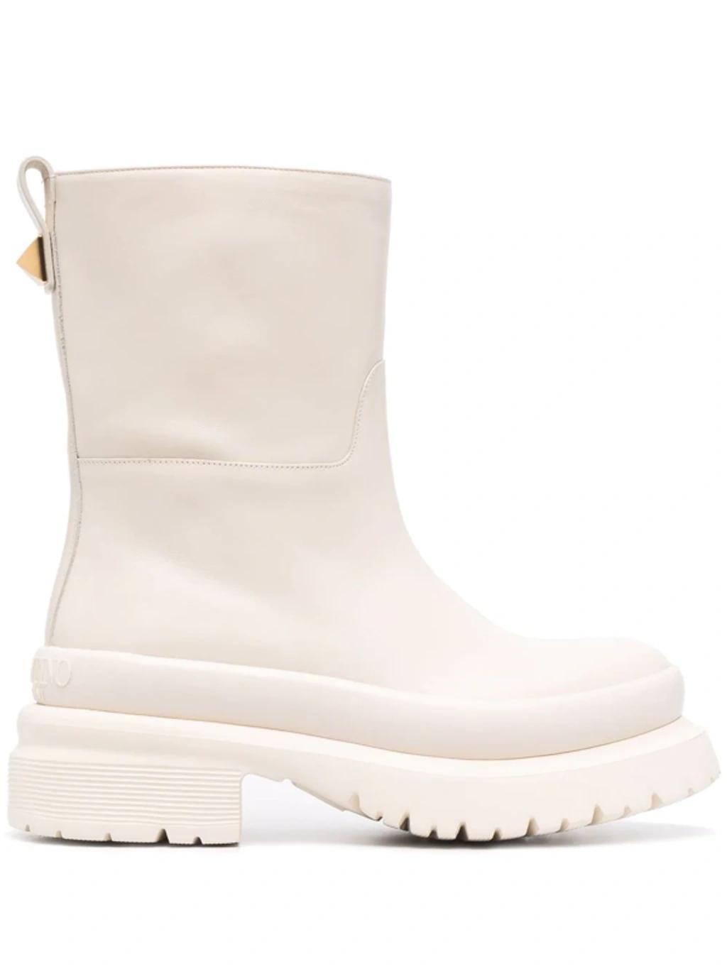 50mm Roman Stud Leather Combat Boots In Ivory Product Image