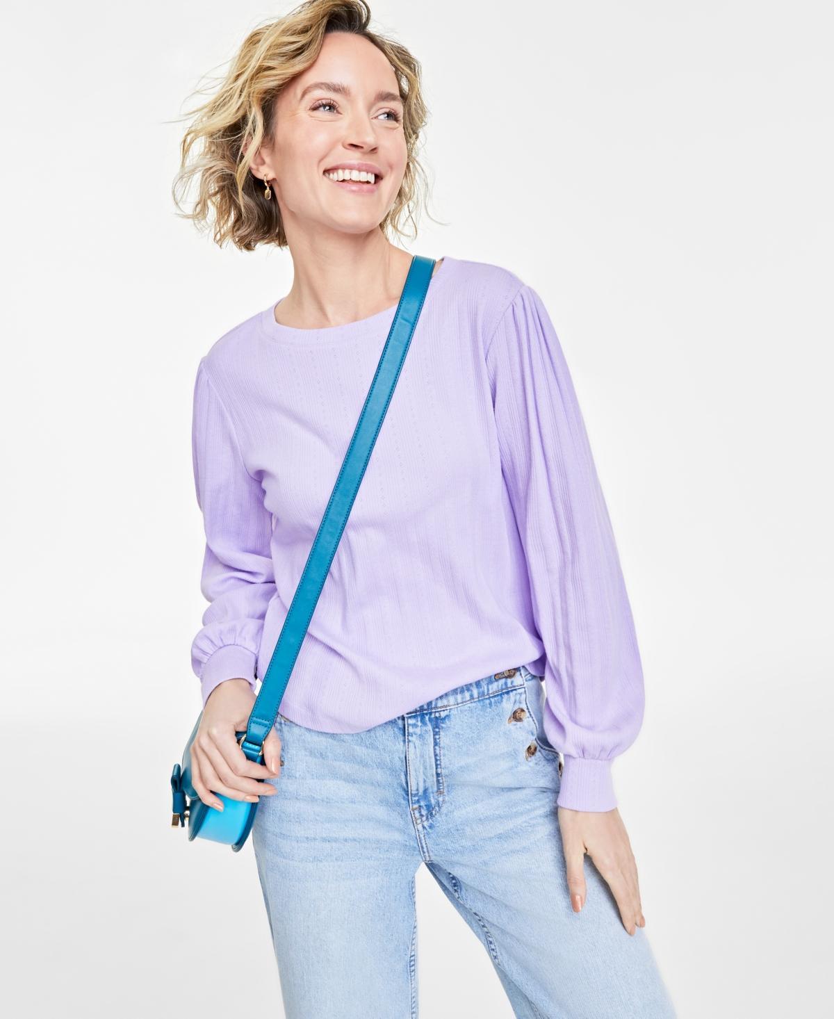 Women's Pointelle-Rib Long-Sleeve Top, Created for Macy's Product Image