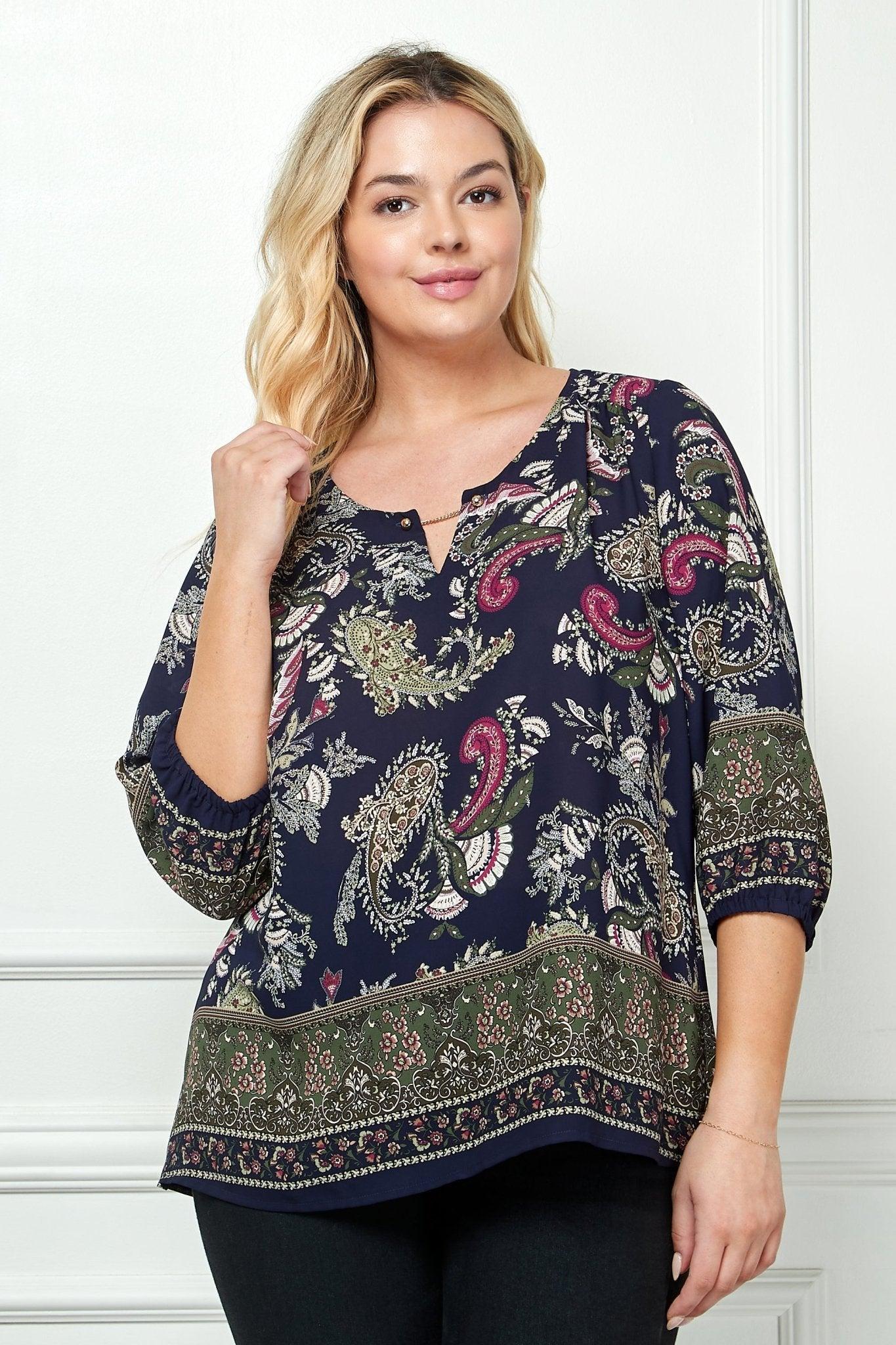 3/4 Length Sleeve Trim Front Popover - Plus Product Image