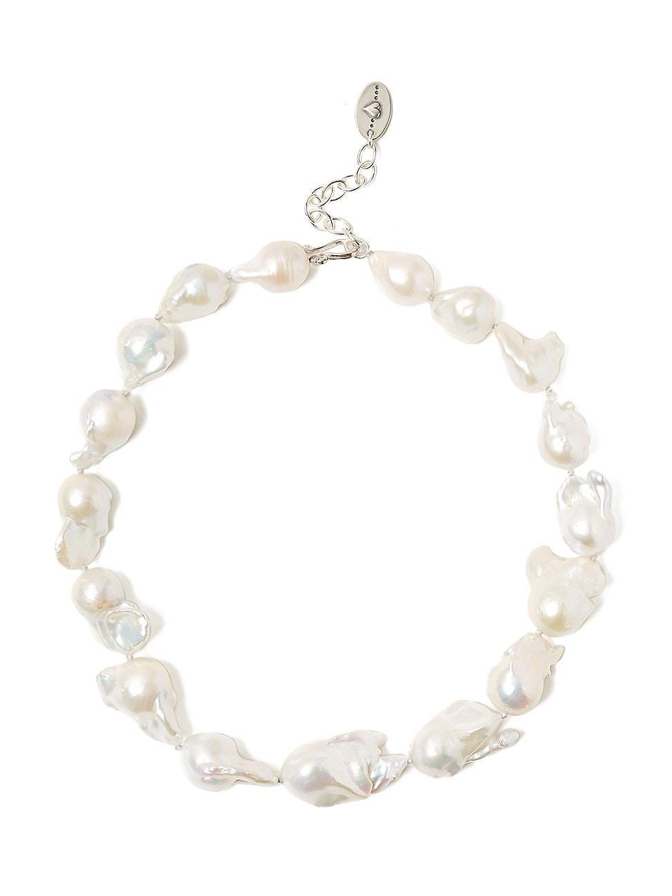 Womens Sterling Silver & Baroque Freshwater Pearl Necklace Product Image