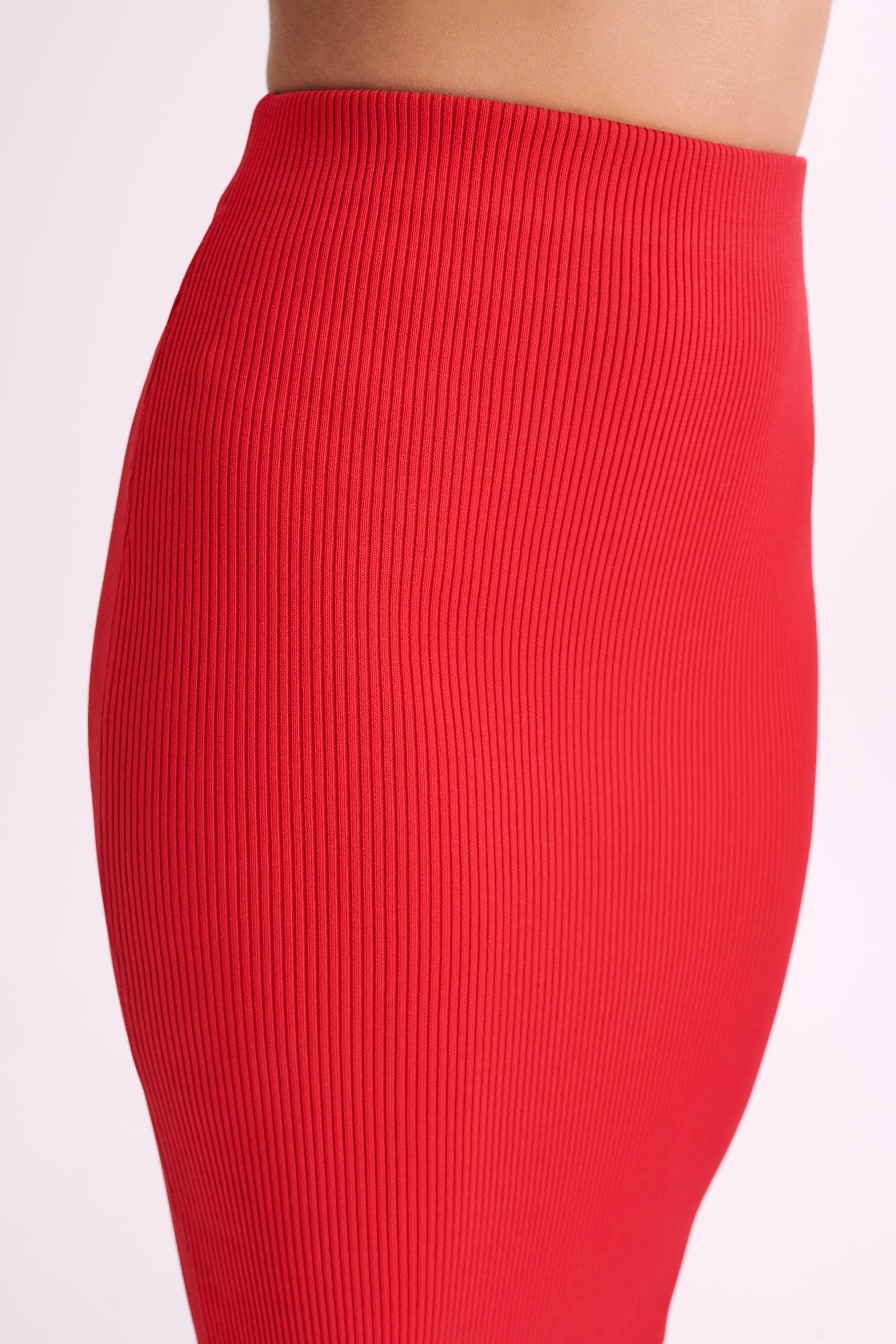 Kaesha Split Maxi Knitted Skirt - Red Product Image