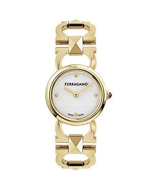 Salvatore Ferragamo Womens Swiss Gold Ion Plated Stainless Steel Stud Link Bracelet Watch 25mm Product Image