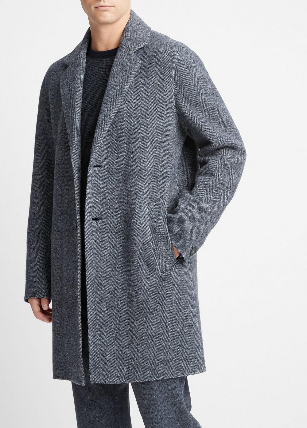 Mens Herringbone Splittable Classic Coat, Coastal Blue/medium Heather Grey, Size L Vince Product Image