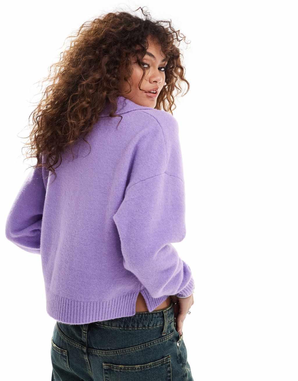 Monki knitted polo sweater in purple Product Image