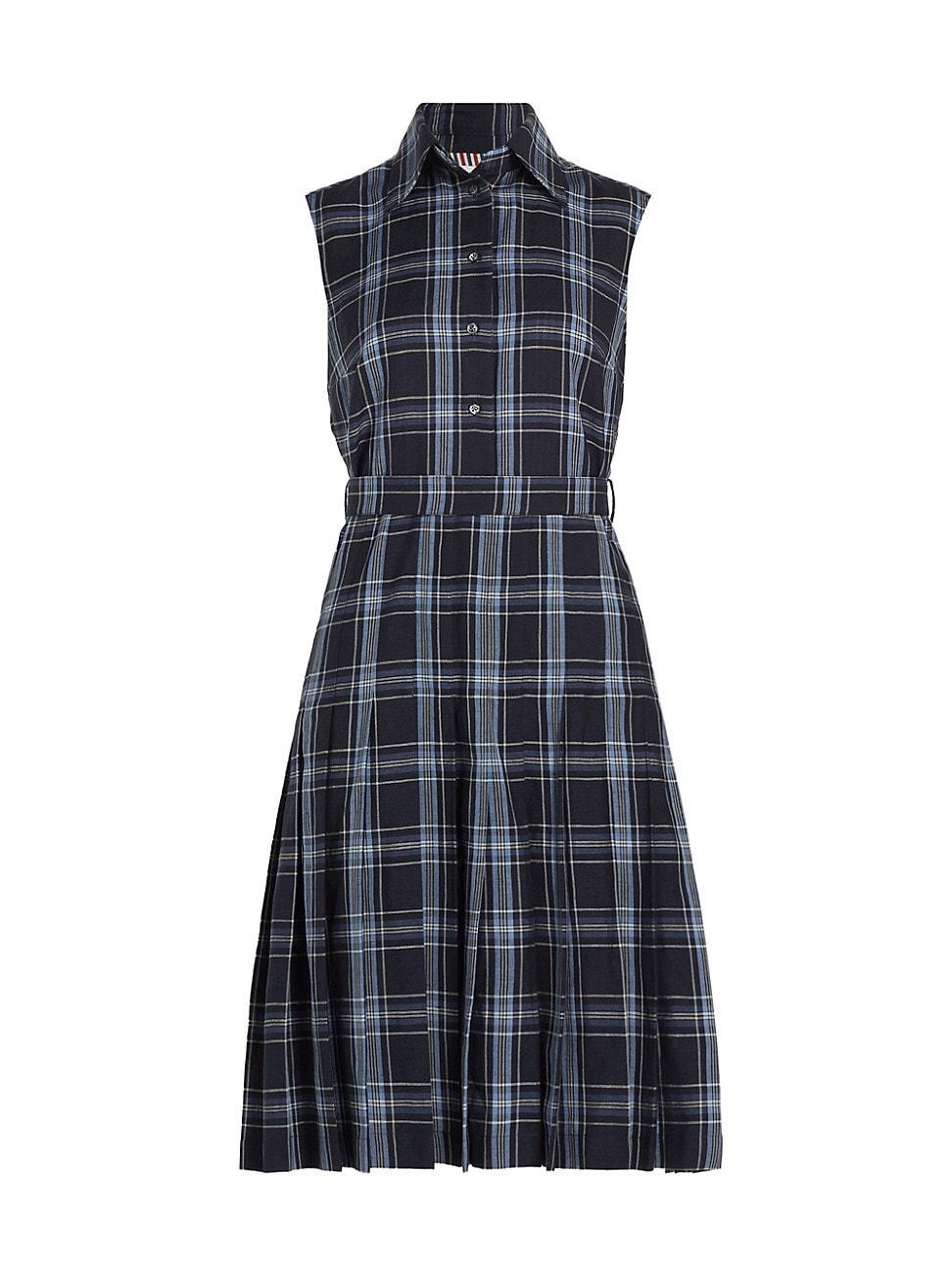 Womens Plaid Wool-Linen Midi-Dress Product Image