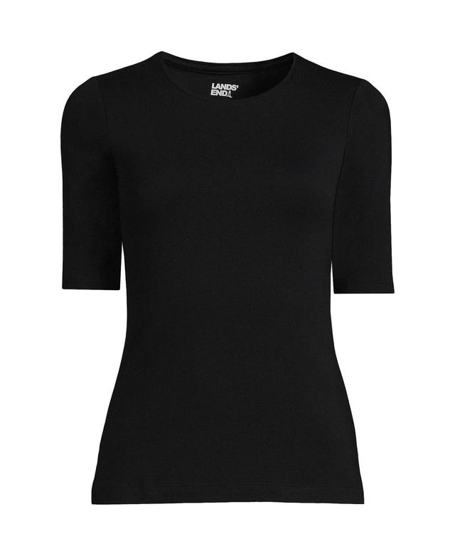 Petite Lands End Lightweight Cotton Modal Elbow Sleeve Crew Neck Tee, Womens Product Image