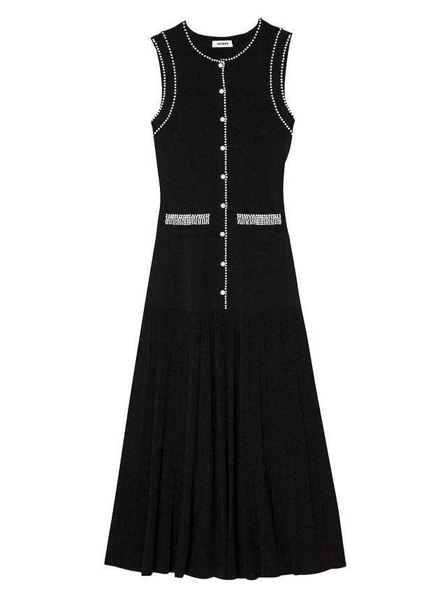 sandro Naima Imitation Pearl Button Front Sleeveless Midi Dress Product Image