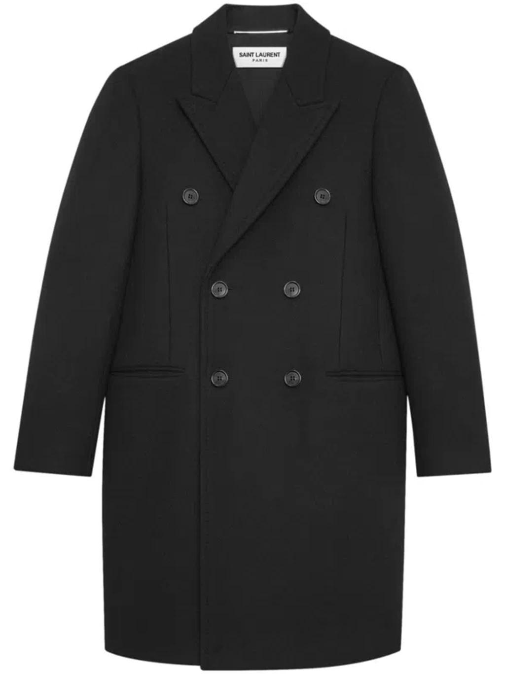 Men's Double Breasted Wool Coat In Black Product Image