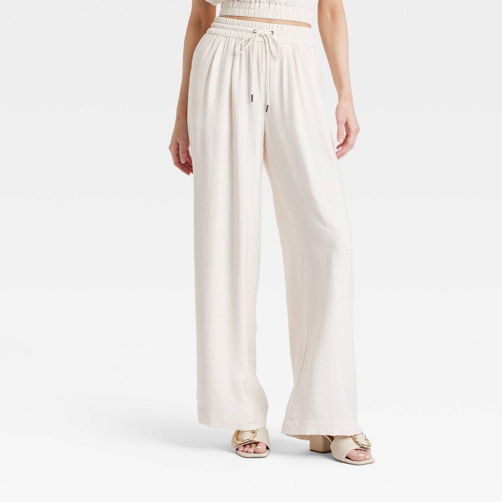 Womens High-Rise Modern Gauze Wide Leg Pull-On Pants - A New Day Cream M Product Image