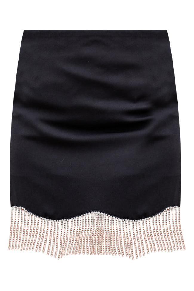 What You're Missing Black Rhinestone Fringe Hem Mini Skirt FINAL SALE Product Image