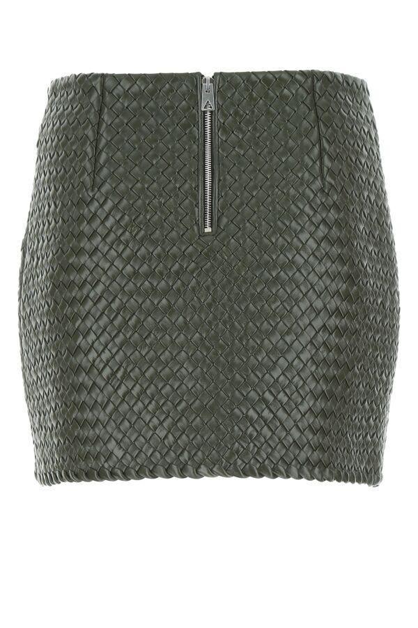 Green Intrecciato Raffia Mini Skirt For Women In Dark Green Product Image