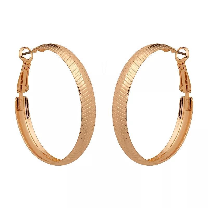 Emberly Gold Tone Ribbed Medium Hoop Earrings, Womens, None Product Image