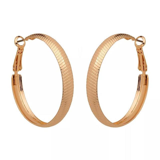 Emberly Gold Tone Ribbed Medium Hoop Earrings, Womens Product Image