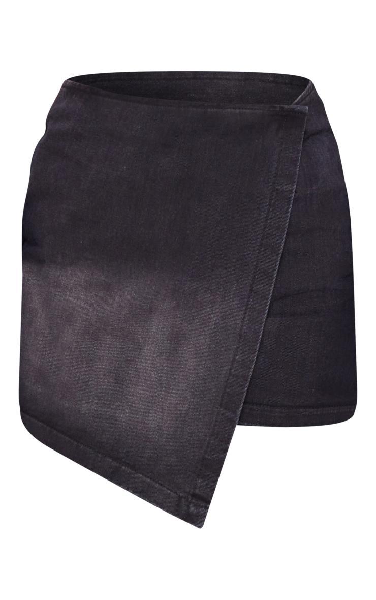 Tall Washed Black Denim Asymmetrical Mini Skirt Product Image