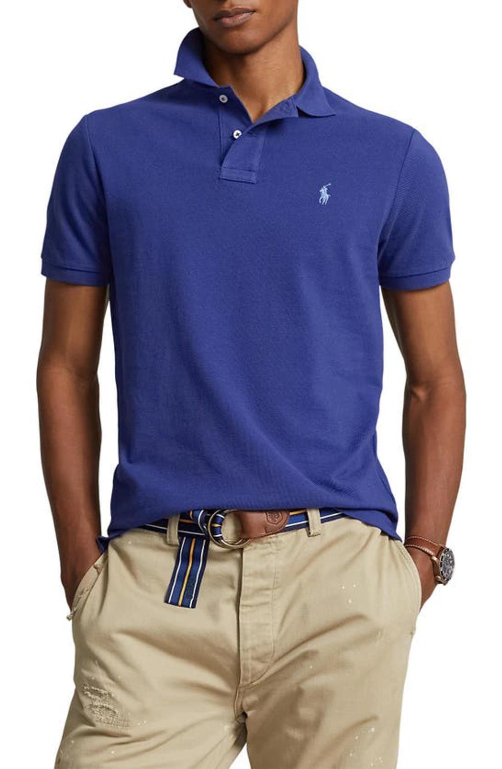 Cotton Mesh Custom Slim Fit Polo Shirt In Beach Royal Product Image