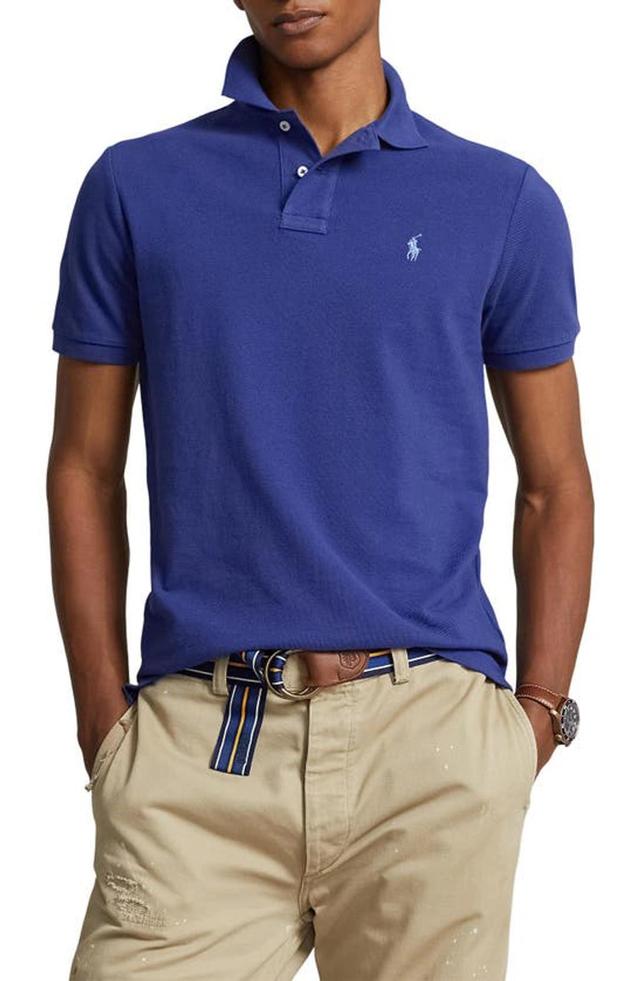 Cotton Mesh Custom Slim Fit Polo Shirt In Beach Royal Product Image