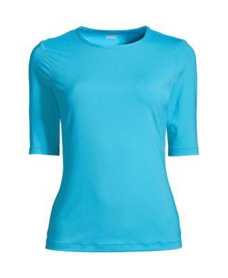 Lands End Plus Size Crew Neck Elbow Sleeve Rash Guard Upf 50 Sun Protection Modest Swim Tee Product Image