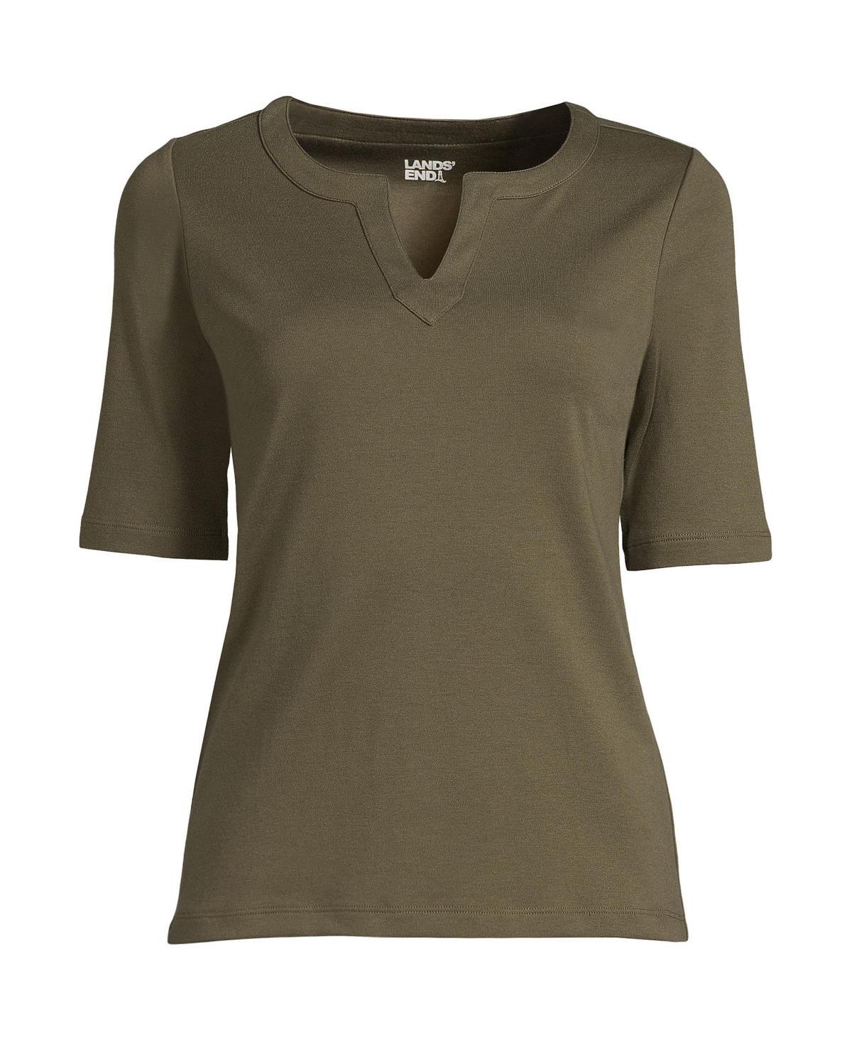 Womens Lands End Modern Half Sleeve Splitneck Top Green Moss Product Image